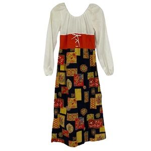 Vintage Della Junior Petites Peasant Dress Orange Blue Patchwork Juniors S